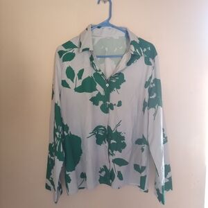 Floral Green and White Women's Top
